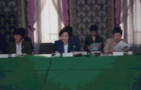 第10回全体会議で発表をする尾崎公子全商女性連副会長（中央）