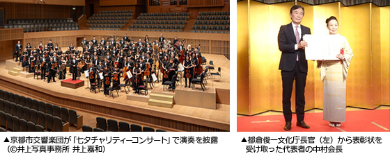 都倉俊一文化庁長官から表彰状を受け取った代表者の中村会長